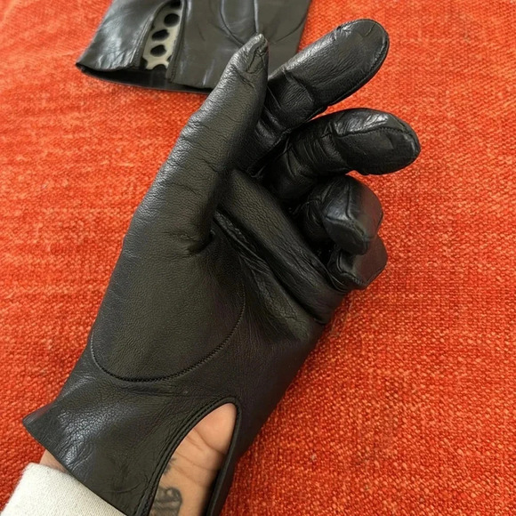 Leather gloves lined from west Germany black size medium small - Picture 3 of 11